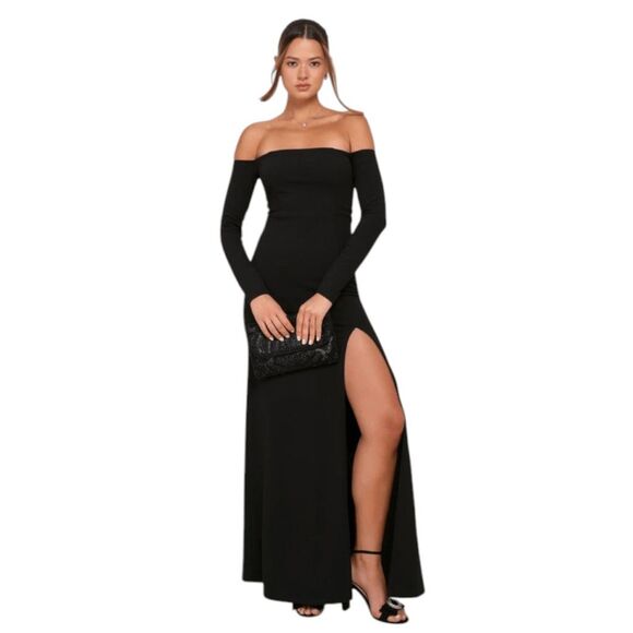 Lulus Black Off the Shoulder Formal Dress NWOT Size Small Wedding Guest Dress - Picture 1 of 9